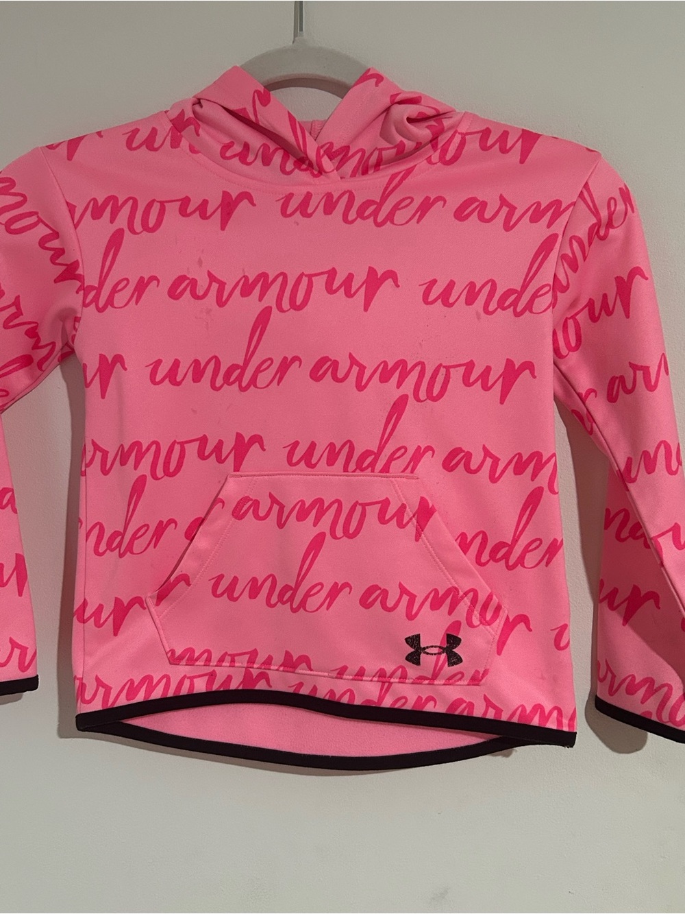 Under Armour Pink Script Athletic Shorts with Black Trim